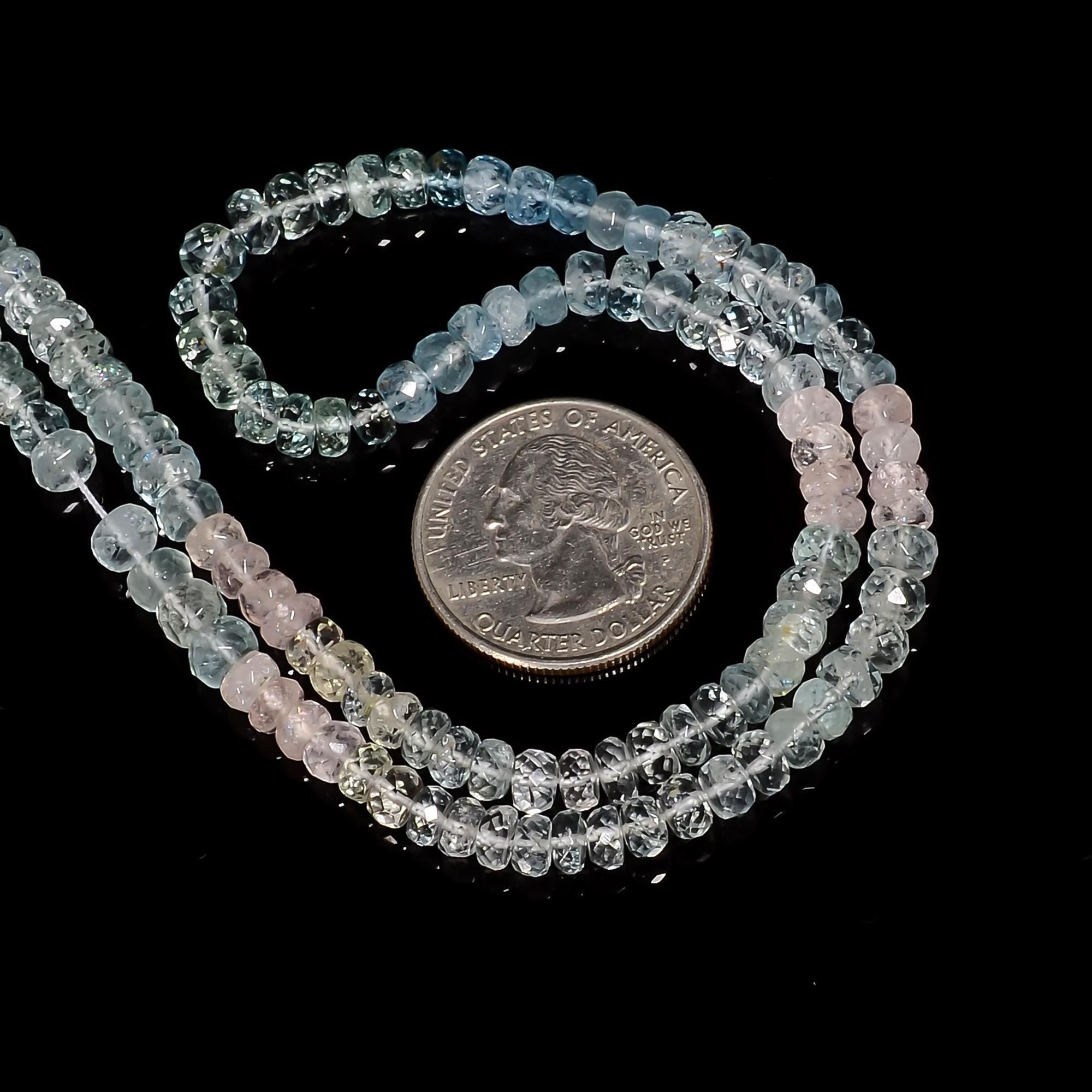 multi aquamarine natural gemstone rondelle shape faceted 10 lines strand 16 beads 4x4x3 mm 746 5 ct yn 521